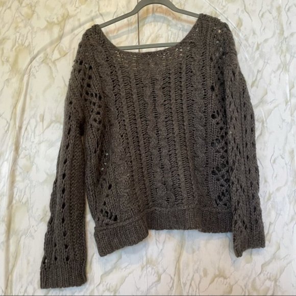 Free people medium chunky knit sweater pullover grey long sleeve cozy fall soft - Picture 7 of 7